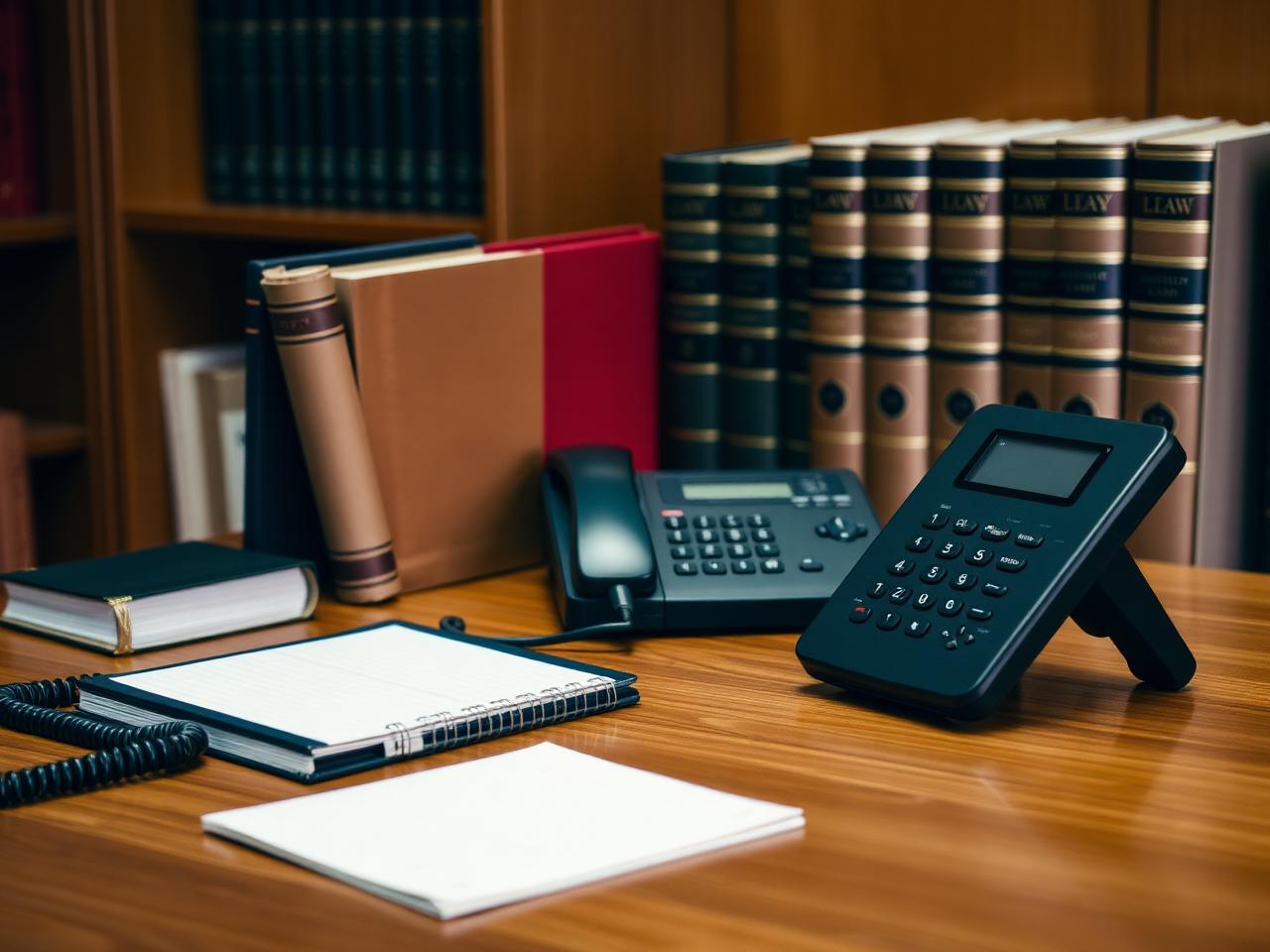 Illustration of a law firm phone line routing a caller through intake questions to a scheduled consultation