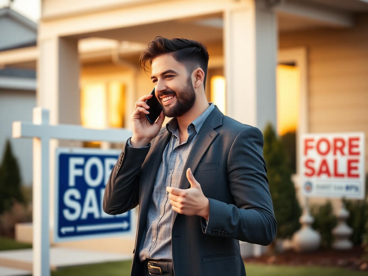 Illustration of a phone call being routed from a property listing to a real estate agent's calendar